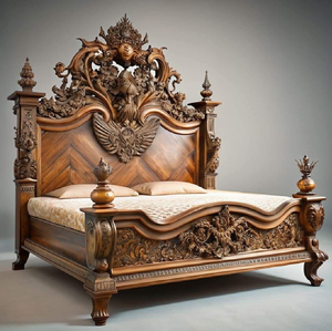 Lit principal classique avec des sculptures de roses détaillées et des poteaux d'angle robustes et tournés avec art. Disponible aux prix de gros. - Product Image 2