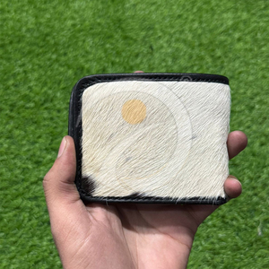 Portefeuille en cuir de vachette véritable de qualité supérieure, fait main, fin, pour homme, avec design à texture de fourrure naturelle - Product Image 4