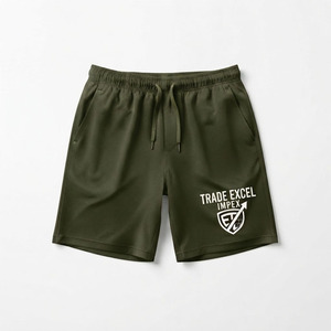Shorts Bermuda décontractés pour homme Trade Excel Impex, vert olive uni, respirant, séchage rapide, avec cordon de serrage et logo imprimé sur le devant - Product Image 1
