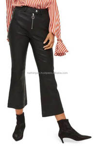 Mode à la mode Flare Faux cuir pantalon femmes taille haute fermeture éclair braguette cheville longueur élégant Slim Fit pour décontracté et tenue de fête - Product Image 6