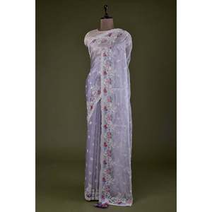 Party Wear Embroidery <b>Saree</b> with Treads Coding & Sequins Work - Product Image 3