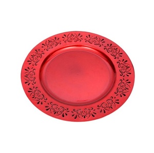 Assiettes de présentation rondes en plastique rose poudré perlé, 12 pièces, 13 pouces, pour décoration de mariage et de fête, finition métallique - Product Image 4
