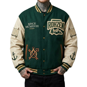 Chaqueta Bomber Varsity para Hombre de Alta Calidad, Personalizada ODM OEM, Superventas, con Bordado Vintage y Mangas de Cuero, Estilo Urbano - Product Image 1