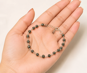 Natural Pyrite <b>Beaded</b> Bracelet, Handmade Gemstone Wrist Bracelet, 925 Sterling <b>Silver</b> Chain Jewelry, Adjustable Crystal Bracelet - Product Image 1