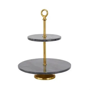 Gold & Black <b>Marble</b> 2-Tier <b>Cake</b> <b>Stand</b> Luxury 2-Tier <b>Marble</b> <b>Cake</b> <b>Stand</b> Gold Finish Two-Tier Dessert <b>Stand</b> Black <b>Marble</b> & Gold Cak - Product Image 3
