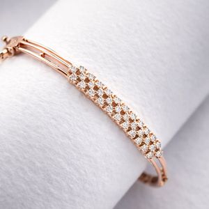 14ct Rose Gold Diamond Tennis <b>Bangle</b> <b>Bracelet</b> for Women Elegant Minimalist Design Fine Jewelry Wedding Party Gift High Polish Fi - Product Image 1