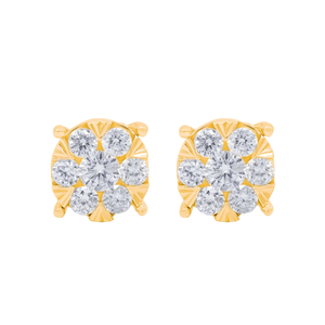 0.70 CT 18K Yellow Gold Freshwater Pearl Natural Stone Cluster <b>Stud</b> Earrings - Product Image 1