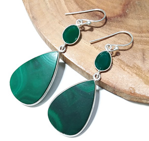 Natural Malachite Green Onyx Drop <b>Earrings</b> Solid 925 Sterling <b>Silver</b> Handmade Green Stone Jewelry Gift Women Party - Product Image 2