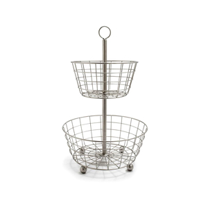 Modern Metal <b>Wire</b> 2 Tier Storage <b>Basket</b> Set Circle Shape <b>Stackable</b> Kitchen Organizer with Handle - Product Image 1