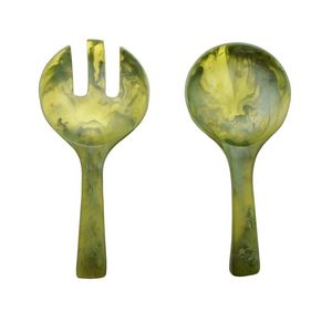 Resin salad spoon with green color Dinnerware Set Western Knife Fork Black Resin Handle Cutlery <b>Server</b> Salad Food Spoons - Product Image 1