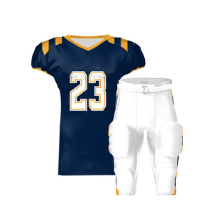 Ensemble de maillots de football américain pour hommes, bleu marine et blanc, pantalon imprimé par sublimation, numéro 23, nom d'équipe personnalisé, évacuation de l'humidité - Product Image 1
