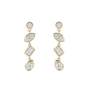 Pendientes de Oro Amarillo Macizo de 10K/14K con Diamantes Multiforma, Pendientes Colgantes Geométricos con Engaste de Bisel para Mujer - Product Image 1