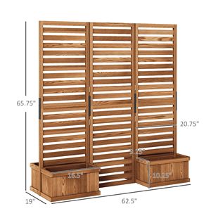 Fioriera Rialzata a 4 Scomparti con Pannello in Legno e Traliccio 62.5"x19"x66" in Legno Naturale per Giardino - Product Image 3
