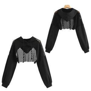 New Arrival Ladies Summer Clothing Crop Hoodies <b>Mesh</b> Contrast Long Sleeve Pullover Crop <b>Top</b> Hoodie for Women - Product Image 6