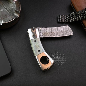 Cutter à cigares multifonctionnel en acier Damas avec logo personnalisé – Accessoire de coupe-cigares en promotion - Product Image 1