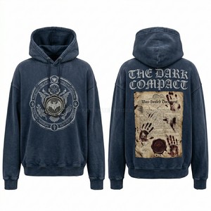 Custom <b>Black</b> Vintage Hoodie Mens Rhinestone Shield Graphic Streetwear Heavyweight Pullover Cotton <b>Fleece</b> Hoody Manufacturer - Product Image 3