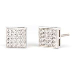 Wholesale 14K Solid Gold <b>Square</b> Pave Diamond Stud Earrings, Real Natural Round Cut Diamond Micro-<b>Set</b> Piercing, 18K Gold Fine Jew - Product Image 3