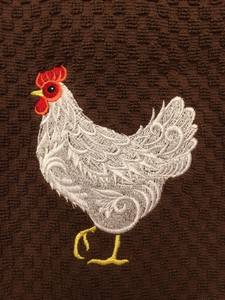 Paño de cocina bordado con diseño de gallina, tejido gofrado, de algodón de rizo, toalla de mano, en colores blanco, marfil, marrón claro, gris, marrón oscuro, negro, rosa, verde, azul - Product Image 2