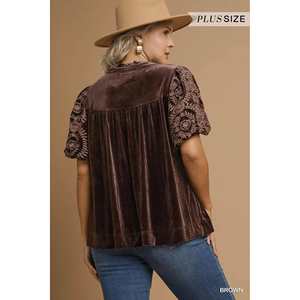 Blusa Marrón de Terciopelo para Mujer, Talla S, con Manga Bordada en Terciopelo - Product Image 3