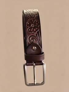 Cinturón de Cuero Genuino Hecho a Mano con Hebilla de Latón Marrón, Estilo Casual/Clásico, Artesanía Duradera, Regalo de Boda, World Craft - Product Image 2