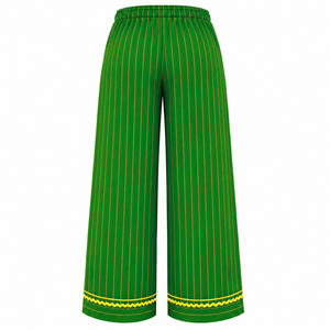 Chi Eta Phi Women's Green Pinstripe Pajama Set Button Front Long Sleeve Sleepwear Contrast Trim Lounge <b>PJs</b> With Drawstring Pants - Product Image 5