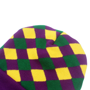 Bonnet unisexe pour le Mardi Gras, à carreaux et rayures, violet, vert, jaune, en acrylique, bonnet d'hiver pour fête, taille adulte 56-58CM - Product Image 6