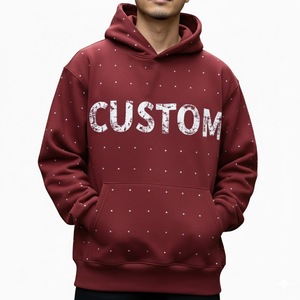 เสื้อฮู้ดดี้ผ้าฟลีซคุณภาพสูง สไตล์สตรีทแวร์ ตกแต่งเพชรเม็ดใหญ่พิเศษ ล้างสีแบบแอซิดวอช ผ้าฝ้าย 100% ใส่สบาย แห้งเร็ว - Product Image 2