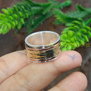 Wide Spinner Band <b>Ring</b> Handmade Meditation <b>Ring</b> 925 Silver Brass Copper Mixed Metal Spinner <b>Ring</b> Unisex <b>Statement</b> Jewelry forHim - Product Image 5