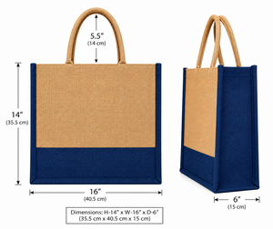 Eco-Friendly Jute Shopping <b>Bag</b> <b>Medium</b> <b>Size</b> Navy Blue Trim Rope Handle Custom Logo Grocery Tote - Product Image 2