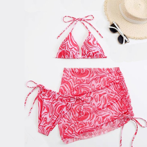 Conjunto de Bikini Personalizado para Mujer, Estampado Naranja, Top Halter y Falda, Traje de Baño de 2 Piezas, Elástico, Spandex, Poliéster, Ropa de Playa 2026 - Product Image 5