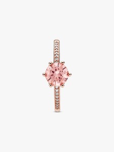 Anillo de compromiso premium de oro rosa de 18 quilates con piedra preciosa redonda rosa y diamantes de laboratorio pavé – Joyería fina minimalista de lujo para mujer - Product Image 2