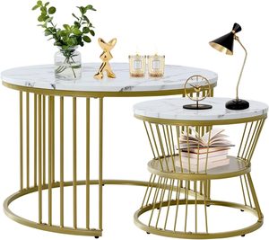 Juego de 2 Mesas de Centro Modernas, Mesas Auxiliares Hechas a Mano, Juego de Muebles para Sala de Estar, Mesas Redondas Decorativas con Elegante Metal - Product Image 1
