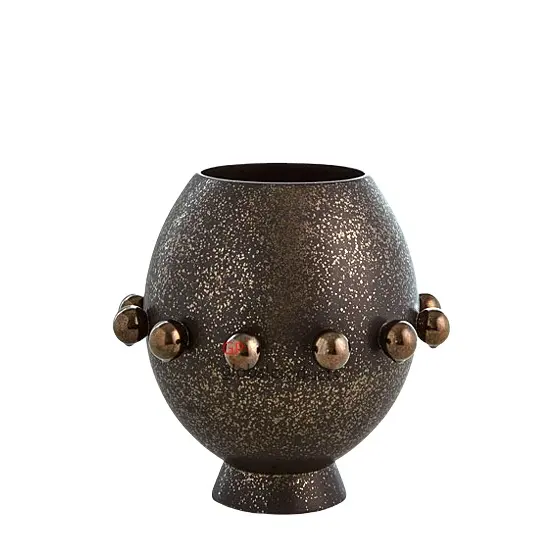 Vase à fleurs rond en métal, noir, avec boules de style pop en laiton pour décoration intérieure, pot de fleurs pour centre de table, nouveau design