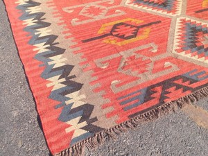 Tapis géométrique Kilim fait main, rectangulaire, en laine et acrylique, à poils moyens, écologique, tufté à la main, pour salon, nettoyage localisé - Product Image 5
