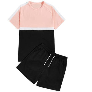 Ensemble T-shirt et short décontracté pour homme, bleu marine uni, manches courtes, 100% coton respirant, service OEM, été - Product Image 5