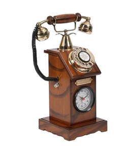Téléphone Antique en bois classique avec horloge ligne fixe de Style Vintage traditionnel fonctionnant pour la décoration cadeau de bureau à domicile exclusif - Product Image 2
