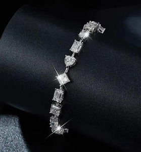 Pulsera de tenis de moissanita de corte mixto de lujo, estilo hip hop, con incrustaciones de diamantes, de oro blanco - Product Image 2