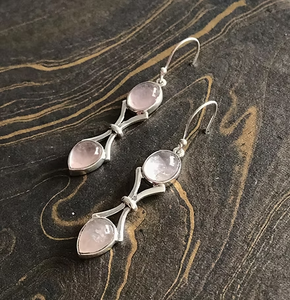 Pendientes de piedra de cuarzo rosa natural – Joyería de plata 925 hecha a mano para mujer, para cualquier ocasión - Product Image 2