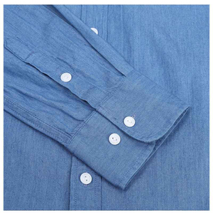 Chemise Oxford pour homme, coupe classique, manches classiques, bleu uni, décontractée, boutonnée, col rond, 100% coton, tissu tricoté, anti-rétrécissement - Product Image 6