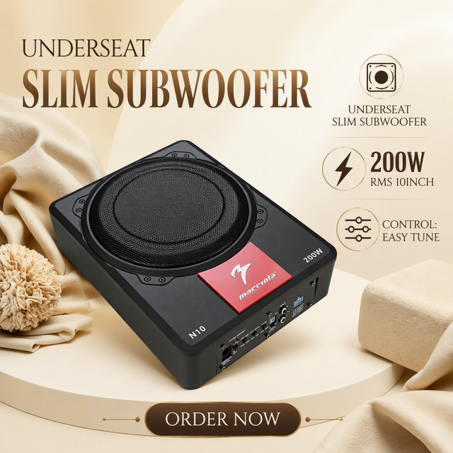 Compact 10 Inch Under Seat Active Subwoofer Car Audio 200W RMS Bass Tube for Car Music System Upgrade