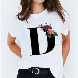 เสื้อยืดผู้หญิงผ้าฝ้าย 100% ระบายอากาศได้ดี พิมพ์ลายดอกไม้และตัวอักษร สำหรับฤดูร้อน - Product Image 4