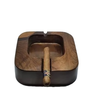 Durable Quality Walnut Wooden Cigar <b>Ashtray</b> With 2 Slots Wood Inlay Tabletop Smoking Accessory For Home Bar And Office - Product Image 1