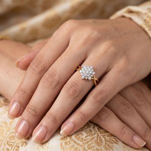 Yellow Gold Floral Cluster Lab Grown <b>Diamond</b> Infinity <b>Ring</b> - Product Image 3