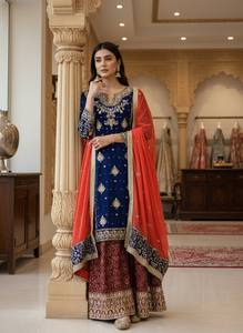 Ensemble Salwar Kameez vert brodé pour femmes, avec dupatta |   Costume ethnique indien pour fêtes et mariages - Product Image 2