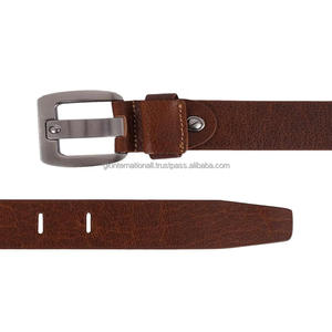 Ceinture décontractée pour homme en cuir véritable texturé marron de qualité supérieure avec boucle élégante en laiton argenté mat - Product Image 5