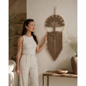 Macrame Tree Wall Hanging Bohemian Home Decor Circular Shape Natural Fiber Bedroom Art Piece <b>Single</b>-Piece Package - Product Image 2