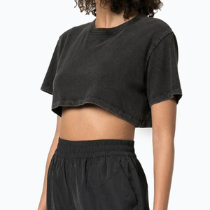 Débardeur court noir à col rond pour femme, couleur unie, tricoté, 100% coton, longueur courte, débardeur personnalisé avec logo pour femme - Product Image 4