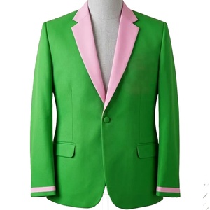 Blazer Verde para Mujer Divine 9 con Forro Rosa, Cierre de un Botón, Cuello de Solapa, Manga Larga, Corte Regular, Color Sólido para Todas las Temporadas - Product Image 1