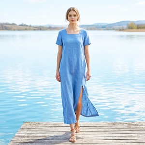 Factory Price Minimal Vintage A-Line 100% Cotton Breathable High Waist <b>Midi</b> Summer <b>Dress</b> Casual Daily Vacation <b>Pockets</b> Plus Size - Product Image 1