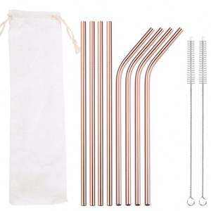 Eco Friendly 304 Stainless Steel <b>Reusable</b> Drinking <b>Straw</b> Set with 2 Cleaning Brushes Portable and Durable - Product Image 1